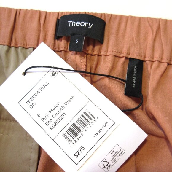 NWT Theory Treeca Pull On in Pink Melon Eco Crunch Linen Stretch Ankle Pants 6 - Picture 5 of 7